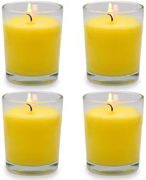 Small Citronella Candles Outdoor and Indoor, Yellow Soy Wax Votive Candles for Party Dinner and Camping - 12 Hours Burn Time, Set of 4 Small Citronella Candles Outdoor and Indoor, Yellow Soy Wax Votive Candles for Party Dinner and Camping - 12 Hours Burn Time, Set of 4