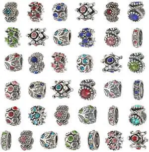 60pcs Assorted European Beads Large Hole Spacer Beads Antique Silver Rhinestone Charms Supplies for Bracelet Necklace Jewelry Making 60pcs Assorted European Beads Large Hole Spacer Beads Antique Silver Rhinestone Charms Supplies for Bracelet Necklace Jewelry Making