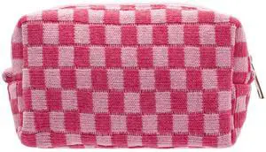 Checkered Makeup Bag for Purse Portable Zipper Make Up Pouch Small Cosmetic Case for Travel Accessories (Hotpink) Checkered Makeup Bag for Purse Portable Zipper Make Up Pouch Small Cosmetic Case for Travel Accessories (Hotpink)