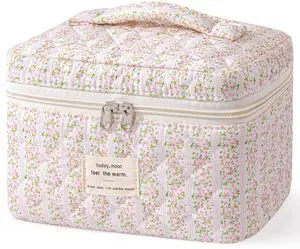 Large Quilted Makeup Bag for Women Cute Cotton Travel Cosmetic Bag Large Quilted Makeup Bag for Women Cute Cotton Travel Cosmetic Bag