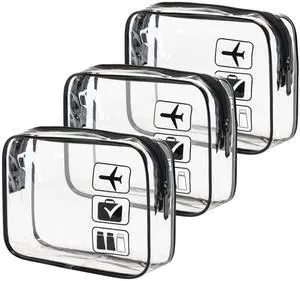 TSA Approved Toiletry Bag, 3 Pcs Clear Toiletries Bags Quart Size Travel Makeup Cosmetic Bag for Women Men, Carry on Airport Airline Compliant Bag (Black) TSA Approved Toiletry Bag, 3 Pcs Clear Toiletries Bags Quart Size Travel Makeup Cosmetic Bag for Women Men, Carry on Airport Airline Compliant Bag (Black)