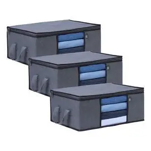 3 Pack Medium Clothes Storage Bag Organizer with Reinforced Handle, Thick Container Bins for Blankets, Comforters, Bedding, Foldable with Sturdy Zipper, Clear Window, Grey, Reusable (9.5 Gallon) 3 Pack Medium Clothes Storage Bag Organizer with Reinforced Handle, Thick Container Bins for Blankets, Comforters, Bedding, Foldable with Sturdy Zipper, Clear Window, Grey, Reusable (9.5 Gallon)