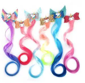6-Colors Unicorn Hair Bows Clips Hair Accessories For Girls Kids Glitter Braided Curly Gradient Color Wig Hair Extensions6PCS) 6-Colors Unicorn Hair Bows Clips Hair Accessories For Girls Kids Glitter Braided Curly Gradient Color Wig Hair Extensions6PCS)