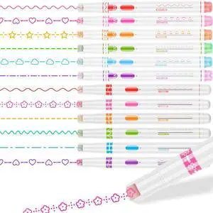 Curve Highlighter Pens 12 Pack, Roller Stamp Markers, 8 Patterns Curve Highlighter Pens 12 Pack, Roller Stamp Markers, 8 Patterns