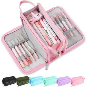 Large Pencil Case, Big Capacity Pencil Pouch Pen Bag with 3 Compartment, Portable Canvas Stationery Organizer with Zipper, Cute Aesthetic School Supplies for Teen Girls College, Pink with Plaid Large Pencil Case, Big Capacity Pencil Pouch Pen Bag with 3 Compartment, Portable Canvas Stationery Organizer with Zipper, Cute Aesthetic School Supplies for Teen Girls College, Pink with Plaid