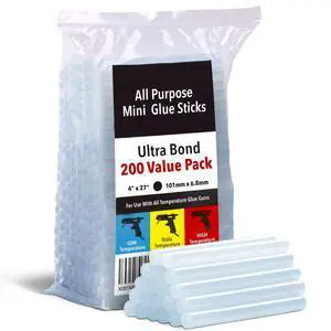Mini Hot Glue Sticks - 4 in x 0.27 in, Pack of 200 - Universal Fit Glue Gun Sticks for Scrapbooking & Stamping Supplies - Fast-Melting Strong Bond with Adhesive Rods on Wood & Fabric Mini Hot Glue Sticks - 4 in x 0.27 in, Pack of 200 - Universal Fit Glue Gun Sticks for Scrapbooking & Stamping Supplies - Fast-Melting Strong Bond with Adhesive Rods on Wood & Fabric