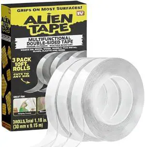 ALIEN TAPE Double Sided Tape Heavy Duty, Nano Tape, Double Sided Mounting Tape, Heavy Duty Double Sided Tape for Walls, Wall Tape, Clear Adhesive Tape for Poster Photo Wall Décor As Seen on TV 30 Feet ALIEN TAPE Double Sided Tape Heavy Duty, Nano Tape, Double Sided Mounting Tape, Heavy Duty Double Sided Tape for Walls, Wall Tape, Clear Adhesive Tape for Poster Photo Wall Décor As Seen on TV 30 Feet