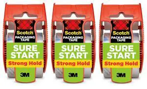 Sure Start Packing Tape, Clear, Quiet Unwind and Easy Start, Moving Supplies, 1.88 in. x 22.2 yd., 3 Tape Rolls with Dispensers Sure Start Packing Tape, Clear, Quiet Unwind and Easy Start, Moving Supplies, 1.88 in. x 22.2 yd., 3 Tape Rolls with Dispensers