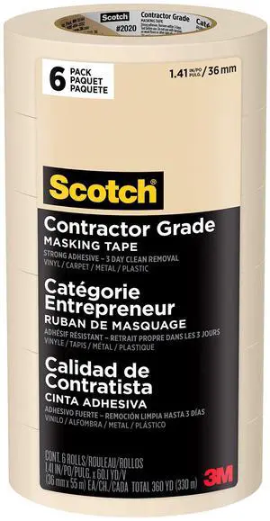 Painter's Tape Contractor Grade Masking Tan, Tape for General Use, Multi-Surface Adhesive Tape, 1.41 Inches x 60.1 Yards, 6 Rolls Painter's Tape Contractor Grade Masking Tan, Tape for General Use, Multi-Surface Adhesive Tape, 1.41 Inches x 60.1 Yards, 6 Rolls