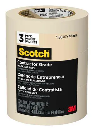 Painter's Tape Contractor Grade Masking Tape, 3 Rolls, 1.88 in x 60.1 yd, Holds to Surfaces For Up to 3 days, Removes Easily Without Leaving Sticky Residue, Interior & Exterior Use (2020-48EP3) Painter's Tape Contractor Grade Masking Tape, 3 Rolls, 1.88 in x 60.1 yd, Holds to Surfaces For Up to 3 days, Removes Easily Without Leaving Sticky Residue, Interior & Exterior Use (2020-48EP3)
