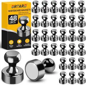48 Pack Magnets for Whiteboard, Black Magnetic Push Pins 48 Pack Magnets for Whiteboard, Black Magnetic Push Pins