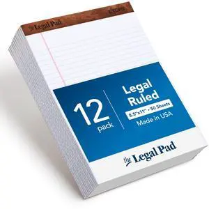 8.5 x 11 3/4 Legal Pads, 12 Pack, The Legal Pad Brand, Wide Ruled, White Paper, 50 Sheets Per Writing Pad, Made in the USA (7533) 8.5 x 11 3/4 Legal Pads, 12 Pack, The Legal Pad Brand, Wide Ruled, White Paper, 50 Sheets Per Writing Pad, Made in the USA (7533)