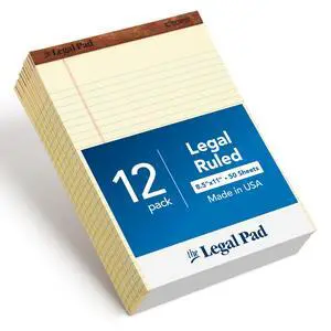 8.5 x 11.75 Legal Pads, 12 Pack, The Legal Pad Brand, Wide Ruled, Yellow Paper, 50 Sheets Per Writing Pad, Made in the USA (7532) 8.5 x 11.75 Legal Pads, 12 Pack, The Legal Pad Brand, Wide Ruled, Yellow Paper, 50 Sheets Per Writing Pad, Made in the USA (7532)