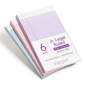 5 x 8 Legal Pads, 6 Pack, Prism Brand, 2 Pink/2 Blue/2 Purple, Narrow Ruled, 50 Sheets Per Writing Pad, Made in USA (63016) 5 x 8 Legal Pads, 6 Pack, Prism Brand, 2 Pink/2 Blue/2 Purple, Narrow Ruled, 50 Sheets Per Writing Pad, Made in USA (63016)