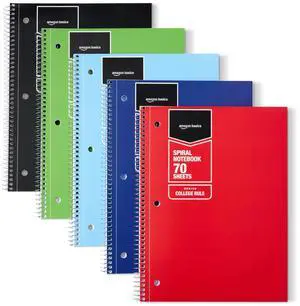 College Ruled Spiral Notebook, For Work and School, 70 Sheets, 8" x 10.5", Assorted Solid Colors, 5 pack College Ruled Spiral Notebook, For Work and School, 70 Sheets, 8" x 10.5", Assorted Solid Colors, 5 pack