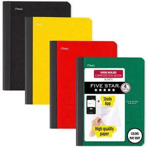 Composition Book + Study App, 4 Pack, Wide Ruled Paper, 7-1/2" x 9-3/4", 80 Sheets, Forest Green, Tidewater Blue, Fire Red and Harvest Yellow (950033B-ECM) Composition Book + Study App, 4 Pack, Wide Ruled Paper, 7-1/2" x 9-3/4", 80 Sheets, Forest Green, Tidewater Blue, Fire Red and Harvest Yellow (950033B-ECM)