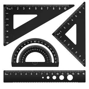Triangular Ruler Set, 4 Pieces Aluminum Alloy Ruler, Metal Drafting Ruler, Geometric Protractor for Students, Draftsmen, Engineers, School Office Supplies (Black) Triangular Ruler Set, 4 Pieces Aluminum Alloy Ruler, Metal Drafting Ruler, Geometric Protractor for Students, Draftsmen, Engineers, School Office Supplies (Black)