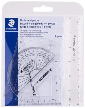 Math Set - 4 pc Geometry Kit for Students - School Supplies with Clear Protractor, 6in Ruler & 2 Triangles Metric & Imperial Scales Math Set - 4 pc Geometry Kit for Students - School Supplies with Clear Protractor, 6in Ruler & 2 Triangles Metric & Imperial Scales