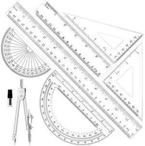 7Pcs Geometry Set-Clear Plastic Rulers,Triangle Ruler,Protractor,Compass 7Pcs Geometry Set-Clear Plastic Rulers,Triangle Ruler,Protractor,Compass
