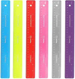 12 inches (30 cm) Shatterproof Flexible Rulers Designed in Black, Blue, Green, Pink, Purple, and Orange - Great for School, Home, & Office (6 Pack) 12 inches (30 cm) Shatterproof Flexible Rulers Designed in Black, Blue, Green, Pink, Purple, and Orange - Great for School, Home, & Office (6 Pack)