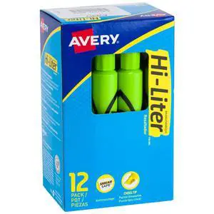 Hi-Liter® Desk-Style Highlighters, SmearSafe®, Chisel Tip, 12 Fluorescent Green Highlighters (24020) Hi-Liter® Desk-Style Highlighters, SmearSafe®, Chisel Tip, 12 Fluorescent Green Highlighters (24020)