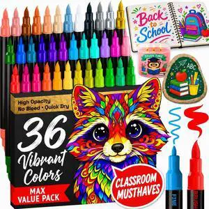 36 Dual-Tip Acrylic Paint Marker Pens for Drawing 36 Dual-Tip Acrylic Paint Marker Pens for Drawing