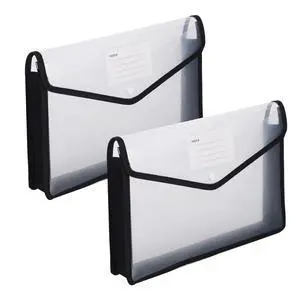 2Pcs Plastic Expanding File Folder Black Clear Expandable File Bag 2Pcs Plastic Expanding File Folder Black Clear Expandable File Bag