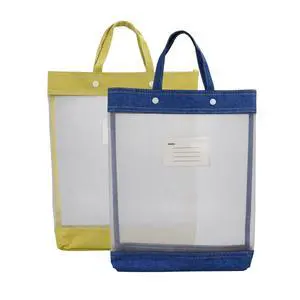 Nylon Document Bag with Handle Light Transparent Mesh File Tote Bag Pouch for Carrying Books Papers (2, BU&YL) Nylon Document Bag with Handle Light Transparent Mesh File Tote Bag Pouch for Carrying Books Papers (2, BU&YL)