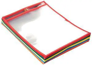 Heavy Duty Dry Erase Job Ticket Holders, Document Protectors with Clear Plastic Film and Multicolored Fabric Edge, 8.5" x 11", Pack of 25 Heavy Duty Dry Erase Job Ticket Holders, Document Protectors with Clear Plastic Film and Multicolored Fabric Edge, 8.5" x 11", Pack of 25