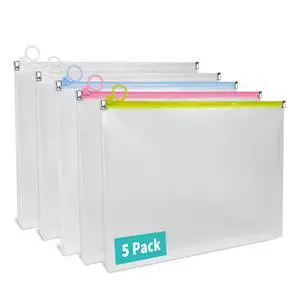 5 Pack Clear Plastic Zip Envelopes, 9 x 12 Inch, Multicolor 5 Pack Clear Plastic Zip Envelopes, 9 x 12 Inch, Multicolor