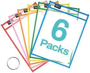 6 Packs Oversized Reusable Dry Erase Pocket Sleeves with Binder Ring, 6 Assorted Colors 10x14 Ticket Holders, Clear Plastic Sheet Protectors, Teacher School Classroom Supplies 6 Packs Oversized Reusable Dry Erase Pocket Sleeves with Binder Ring, 6 Assorted Colors 10x14 Ticket Holders, Clear Plastic Sheet Protectors, Teacher School Classroom Supplies