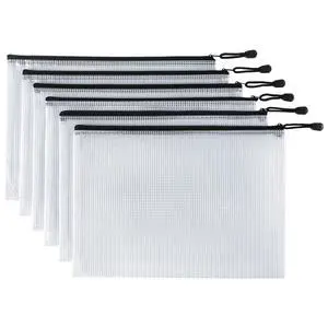 6 Pack Mesh Zipper Pouch Bags, Waterproof Zipper Pouch A4 Size, White 6 Pack Mesh Zipper Pouch Bags, Waterproof Zipper Pouch A4 Size, White