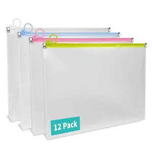12 Pack Clear Plastic Zip Envelopes, 9 x 12 Inch, Multicolor 12 Pack Clear Plastic Zip Envelopes, 9 x 12 Inch, Multicolor