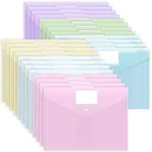 24 Pack Plastic Envelopes Plastic File Folders, Poly Folders with Snap Closure, A4 Size File Envelopes with Label Pocket for Documents School Office Supplies 24 Pack Plastic Envelopes Plastic File Folders, Poly Folders with Snap Closure, A4 Size File Envelopes with Label Pocket for Documents School Office Supplies