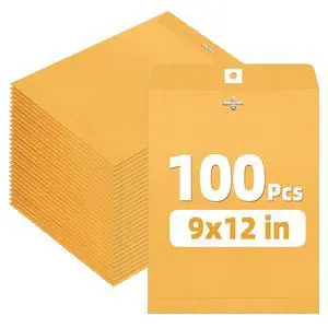9"x12" Envelopes, 28-lb Heavyweight Kraft Paper, 100 Count, Brown Envelopes with Metal Clasp, for Storing, Mailing & Organizing Documents, Photos 9"x12" Envelopes, 28-lb Heavyweight Kraft Paper, 100 Count, Brown Envelopes with Metal Clasp, for Storing, Mailing & Organizing Documents, Photos