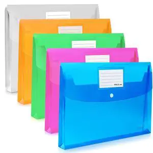 5 Pack Plastic Envelopes with Snap Closure,Large-Capacity Colored Clear Folders for Documents File Folder,Poly Envelopes A4 Letter Size(13"×9.5") for School Home Office,Assorted Colors 5 Pack Plastic Envelopes with Snap Closure,Large-Capacity Colored Clear Folders for Documents File Folder,Poly Envelopes A4 Letter Size(13"×9.5") for School Home Office,Assorted Colors
