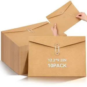 10 Pack Kraft String Envelope File Folder Brown A4 Letter Size Brown Paper Folders 9.2 x 12.2 Inch Project Pockets File Jacket Document Organizer with String Button Closure(Horizontal) 10 Pack Kraft String Envelope File Folder Brown A4 Letter Size Brown Paper Folders 9.2 x 12.2 Inch Project Pockets File Jacket Document Organizer with String Button Closure(Horizontal)