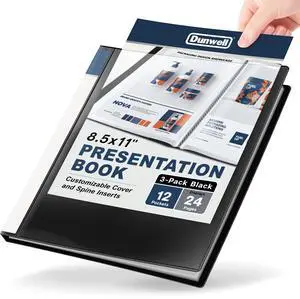 12-Pocket Presentation Binder with Plastic Sleeves (24 Viewable Pages), 8.5x11 Portfolio Folder, Top-Loading Sheet Protectors, Customizable Cover, Organizer for Photos, Recipes (Black) 12-Pocket Presentation Binder with Plastic Sleeves (24 Viewable Pages), 8.5x11 Portfolio Folder, Top-Loading Sheet Protectors, Customizable Cover, Organizer for Photos, Recipes (Black)