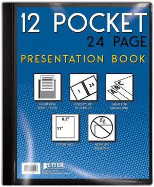12 Pocket Bound Presentation Book, Black with Clear View Front Cover, 24 Sheet Protector Pages, 8.5" x 11" Sheets, Art Portfolio, Durable Poly Covers, Letter Size, Black 12 Pocket Bound Presentation Book, Black with Clear View Front Cover, 24 Sheet Protector Pages, 8.5" x 11" Sheets, Art Portfolio, Durable Poly Covers, Letter Size, Black