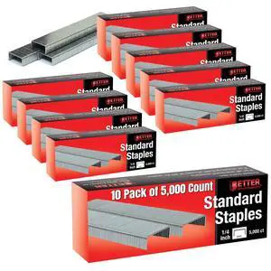 50,000 Staples, 10 Pack of 5,000 Count, 26/6, 1/4-inch, Chisel Point Tips, Jam Free Staples, Fits All Standard Desktop Office Staplers 50,000 Staples, 10 Pack of 5,000 Count, 26/6, 1/4-inch, Chisel Point Tips, Jam Free Staples, Fits All Standard Desktop Office Staplers