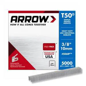 506IP Heavy Duty T50 Staples for Upholstery, Construction, Furniture, Crafts, 3/8-Inch Leg Length, 3/8-Inch Crown Size, 5000 Pieces ( Pack of 1) 506IP Heavy Duty T50 Staples for Upholstery, Construction, Furniture, Crafts, 3/8-Inch Leg Length, 3/8-Inch Crown Size, 5000 Pieces ( Pack of 1)