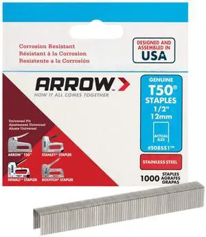 508SS1 Heavy Duty T50 1/2-Inch Stainless Steel Staples for Upholstery, Construction, Furniture, Crafts, 1000-Pack 508SS1 Heavy Duty T50 1/2-Inch Stainless Steel Staples for Upholstery, Construction, Furniture, Crafts, 1000-Pack
