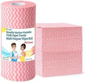 Reusable Paper Towels Washable, 60 Cts Disposable Cleaning Dish Cloths, Multi-Purpose Kitchen Wipes Roll, Pink Reusable Paper Towels Washable, 60 Cts Disposable Cleaning Dish Cloths, Multi-Purpose Kitchen Wipes Roll, Pink