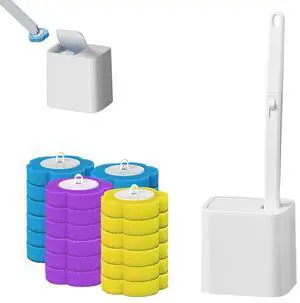 Disposable Toilet Brush with 24 PCS Replacement Heads, Disposable Toilet Bowl Cleaner Wand, Automatic Lid Opening, Toilet Wand Kit, Disposable Toilet Brush Refills, White Disposable Toilet Brush with 24 PCS Replacement Heads, Disposable Toilet Bowl Cleaner Wand, Automatic Lid Opening, Toilet Wand Kit, Disposable Toilet Brush Refills, White
