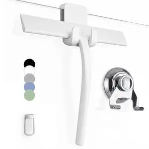 Silicone Shower Squeegee for Glass Doors & Mirrors with Stainless Steel Core, Streak-Free & No-Squeak Window Cleaning, 3-in-1 No-Drill Mount (Hook/Suction/Adhesive),White, 9 Inches Silicone Shower Squeegee for Glass Doors & Mirrors with Stainless Steel Core, Streak-Free & No-Squeak Window Cleaning, 3-in-1 No-Drill Mount (Hook/Suction/Adhesive),White, 9 Inches