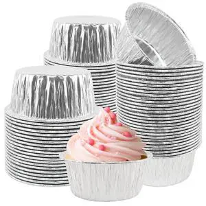 5 Oz Aluminum Foil Baking Cups 150 Pack, Disposable Ramekins Aluminum Cupcake Muffin Liners Silver Foil Baking Cups for Egg Tart, Baking, Cupcake, Pudding, Appetize 5 Oz Aluminum Foil Baking Cups 150 Pack, Disposable Ramekins Aluminum Cupcake Muffin Liners Silver Foil Baking Cups for Egg Tart, Baking, Cupcake, Pudding, Appetize