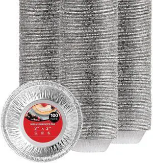 100 Count Aluminum Mini Pie Pans - 3 Inch Disposable Recyclable Foil Pie Tins for Bakeries, Cafes, Restaurants 100 Count Aluminum Mini Pie Pans - 3 Inch Disposable Recyclable Foil Pie Tins for Bakeries, Cafes, Restaurants
