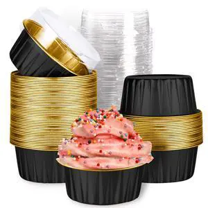 Mini Aluminum Foil Cupcake Baking Cups with Lids (40pcs, 5oz) Round Cupcake Foil Liners Tart Pie Tin Pan Holder - Disposable Mini Cake Containers Flan Molds for Pudding, Souffle, Party, Wedding Mini Aluminum Foil Cupcake Baking Cups with Lids (40pcs, 5oz) Round Cupcake Foil Liners Tart Pie Tin Pan Holder - Disposable Mini Cake Containers Flan Molds for Pudding, Souffle, Party, Wedding