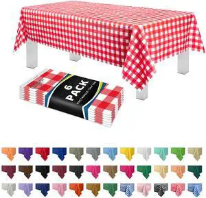Red Gingham Checkered Plastic Table Cloth Disposable (6 Pk) 54in x 108in Plastic Tablecloths for Rectangle Tables - Premium Party Table Cloths Disposable for 6ft to 8ft Rectangle Tables Red Gingham Checkered Plastic Table Cloth Disposable (6 Pk) 54in x 108in Plastic Tablecloths for Rectangle Tables - Premium Party Table Cloths Disposable for 6ft to 8ft Rectangle Tables