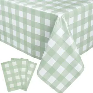 3 Pack Sage Green Gingham Tablecloth 54 x 108 Inches, Rectangle Disposable Sage Green Checkered Tablecloth, Picnic Table Cover for Outdoor, Camping, Birthday Decorations 3 Pack Sage Green Gingham Tablecloth 54 x 108 Inches, Rectangle Disposable Sage Green Checkered Tablecloth, Picnic Table Cover for Outdoor, Camping, Birthday Decorations